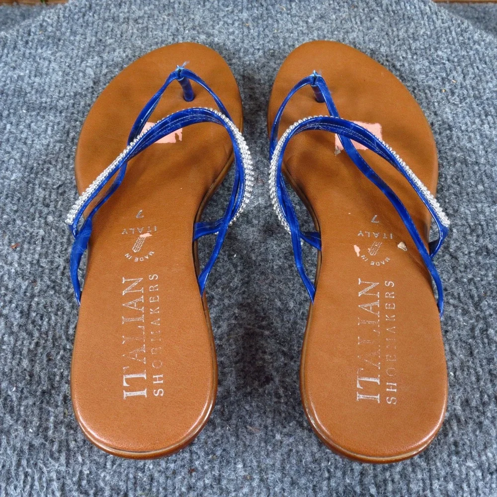 Italian Shoemakers Minley Women Thong Sandals Size 7 Dressy Casual Blue Tan‎